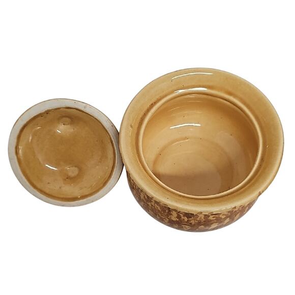 Vintage Pfaltzgraff USA Spongeware Gold Brown Creamer and Sugar Bowl w/Lid Set - Picture 13 of 14